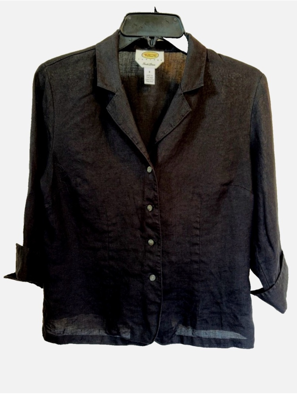 Talbots Black Irish Linen Button Front Top Petite 8 Lightweight Shirt